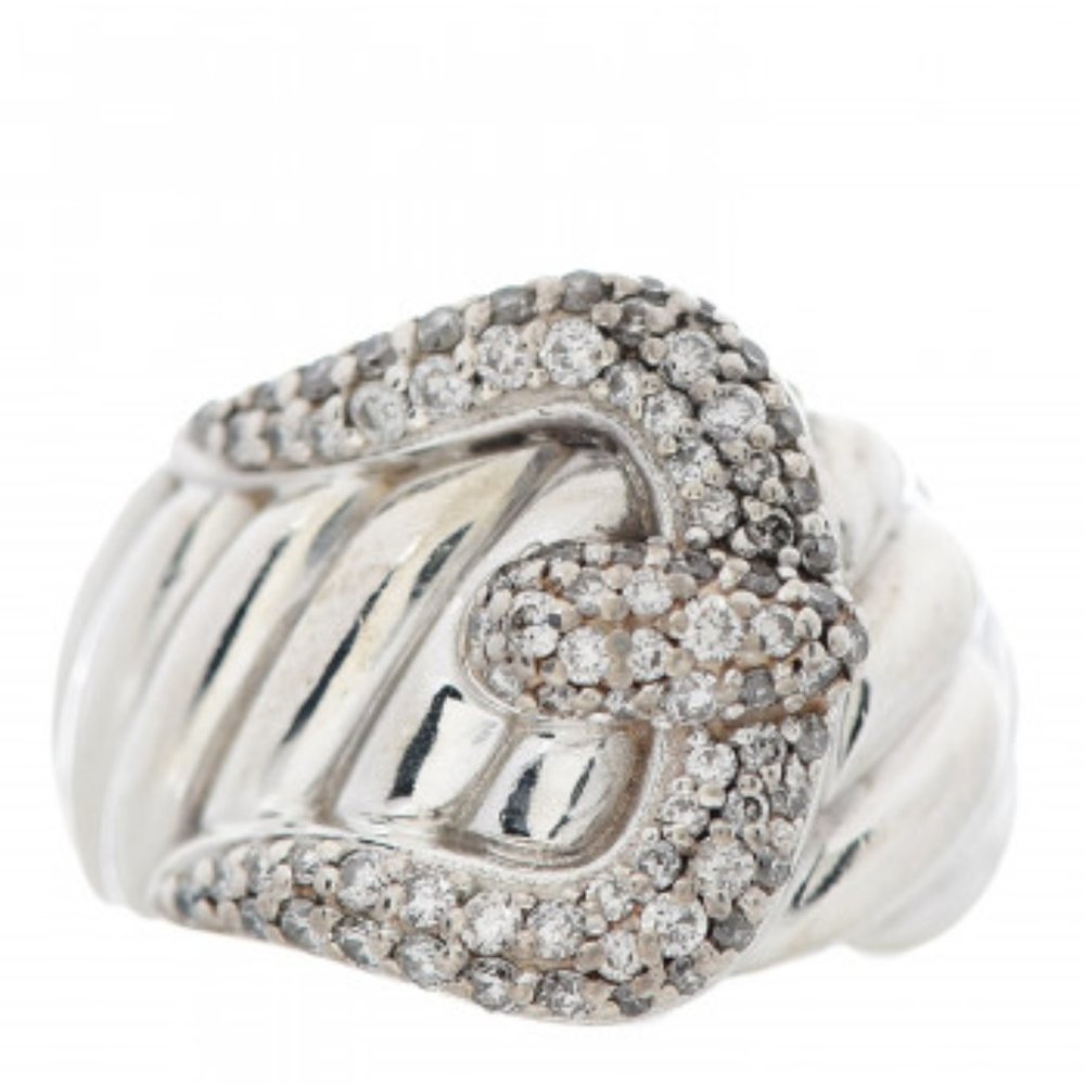 DAVID YURMAN Sterling Silver Diamond Buckle Cable Ring 51